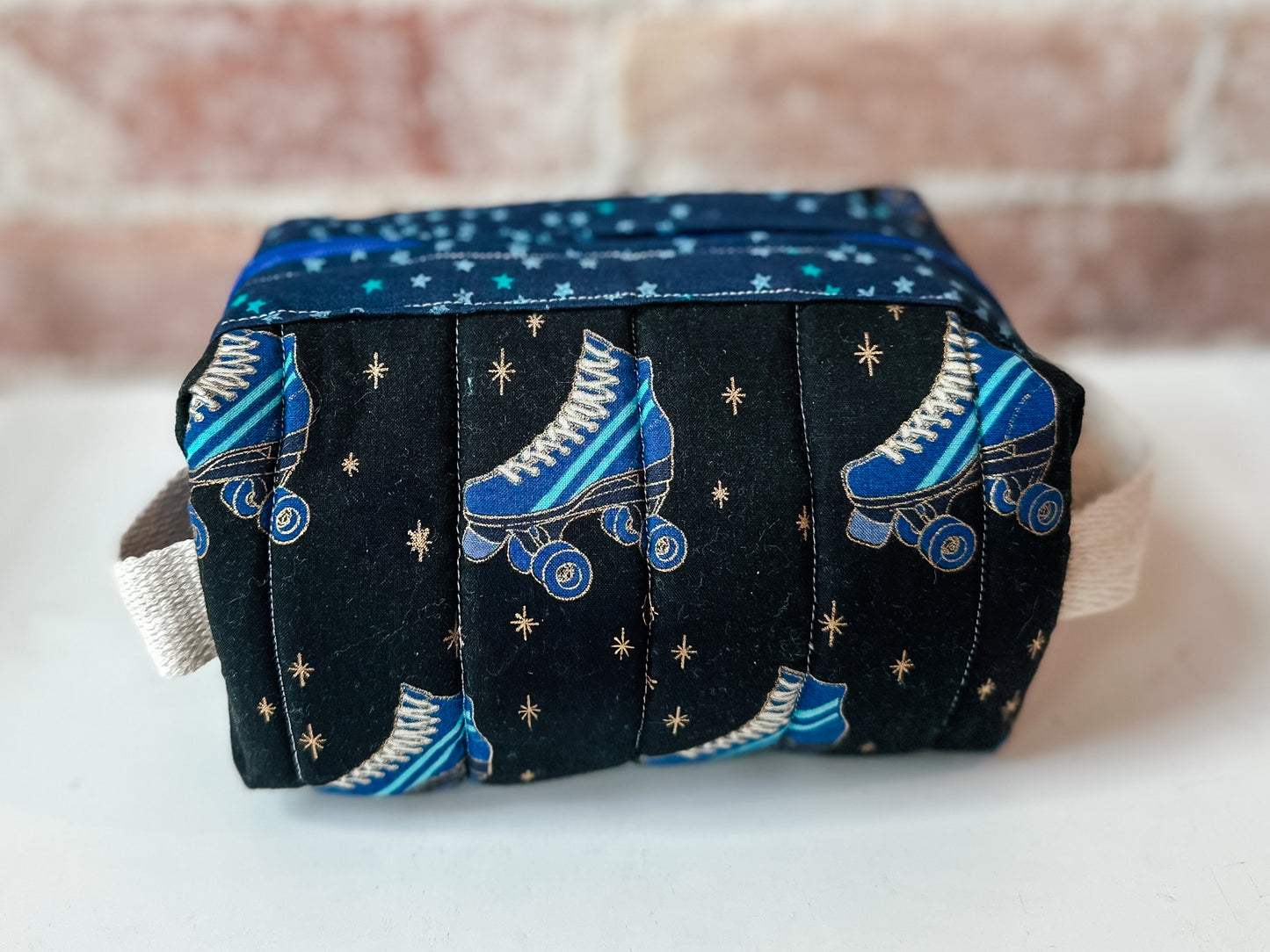 Quilted Boxy Zipper Pouch - Ruby Star Society Black Roller Skates