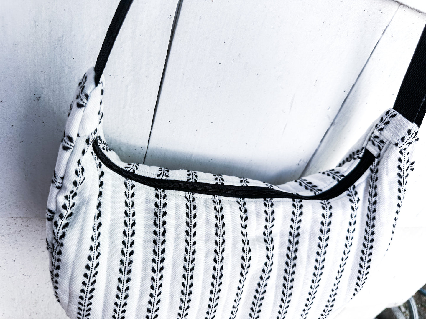 Black & White Crescent Crossbody Bag