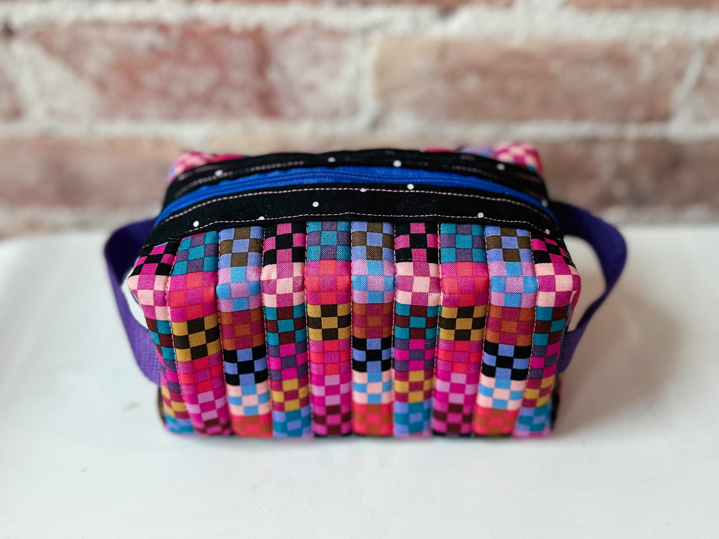 Quilted Boxy Zipper Pouch - Square Blocks