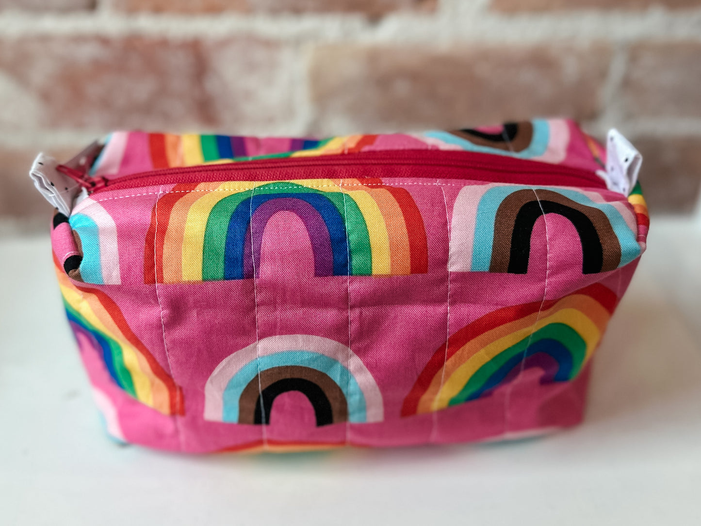 Quilted Soft Boxy Zipper Pouch - pride Rainbows Pink