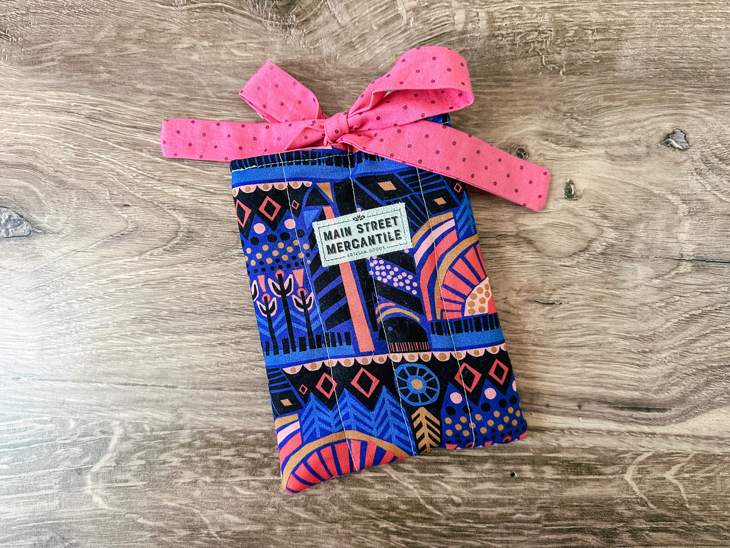 Blue Geometric Tied Bow Quilted Kindle E-Reader Sleeve
