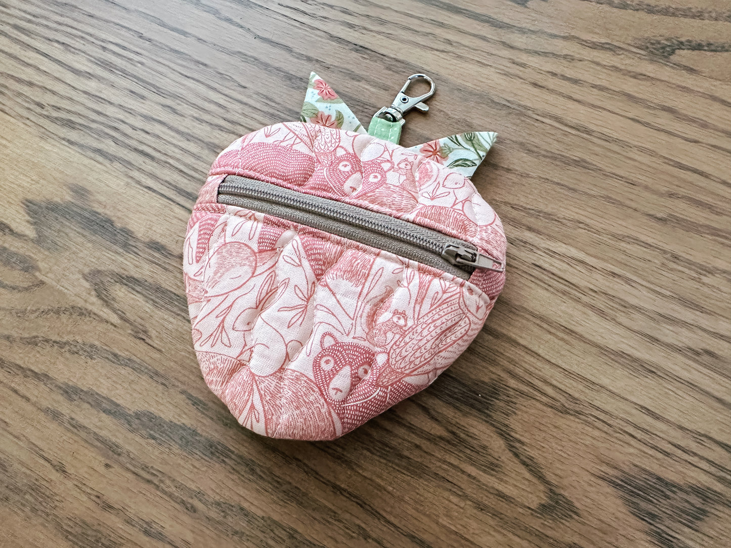 Quilted Strawberry Coin Purse - Pink Animals