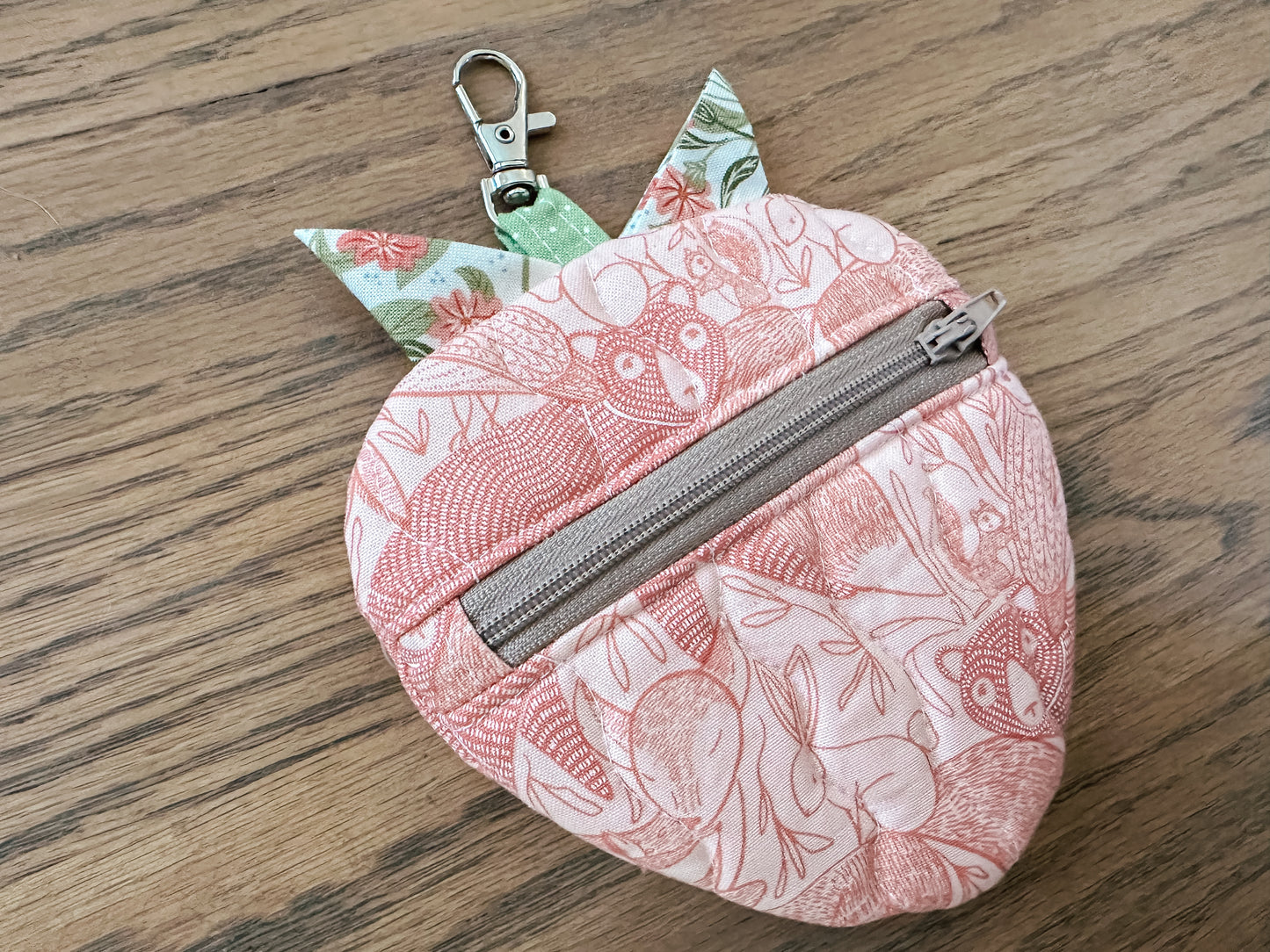 Quilted Strawberry Coin Purse - Pink Animals