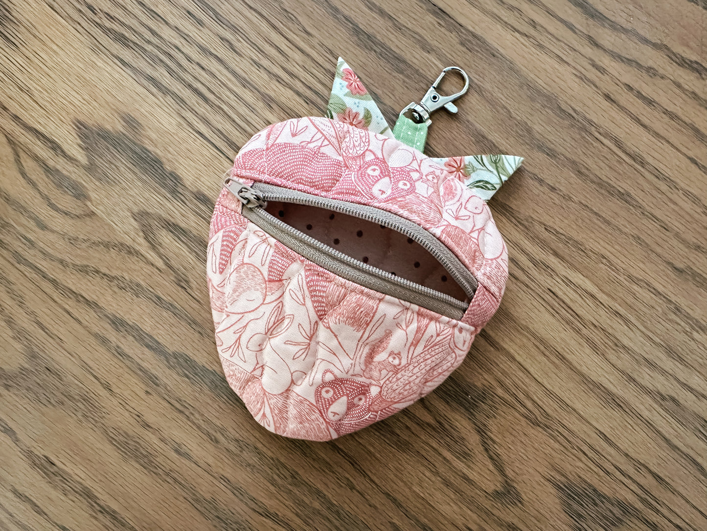Quilted Strawberry Coin Purse - Pink Animals