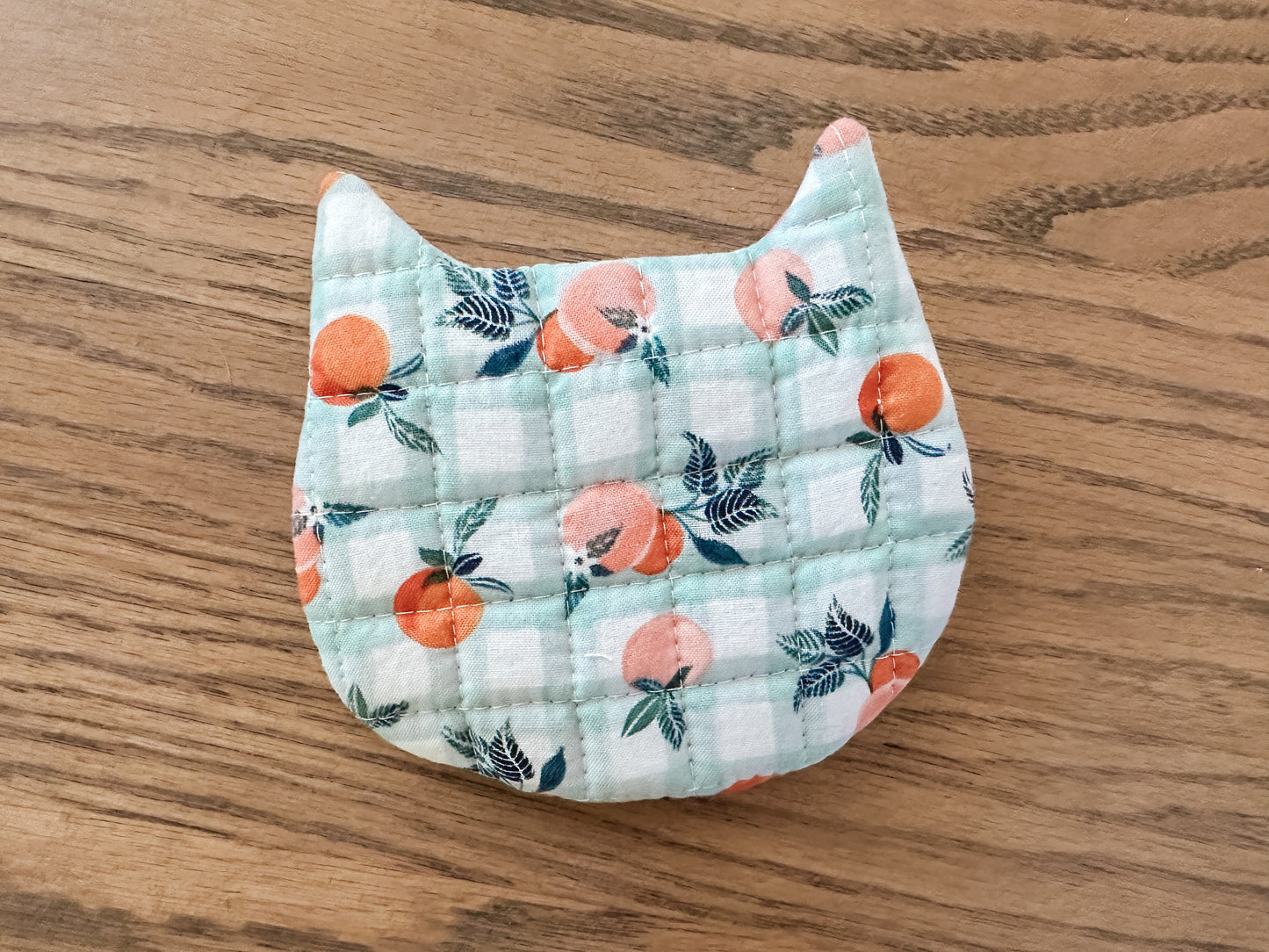 Cat Zipper Coin Purse - Gingham Peaches