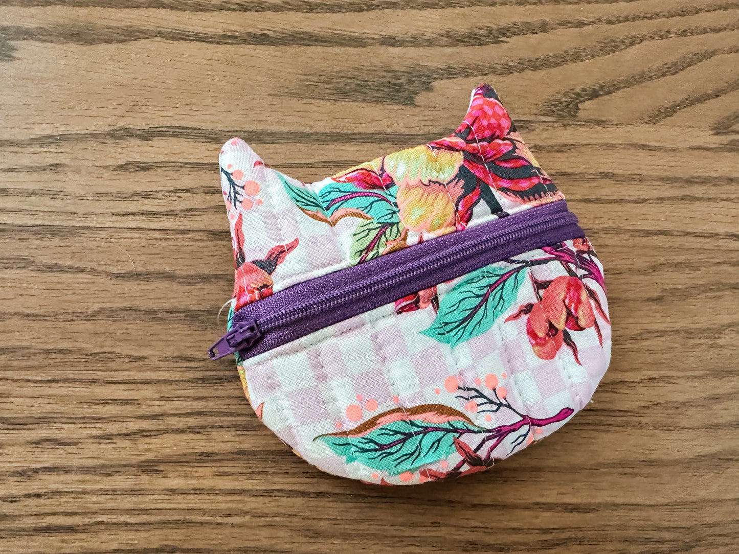 Cat Zipper Coin Purse - Tula Pink Floral
