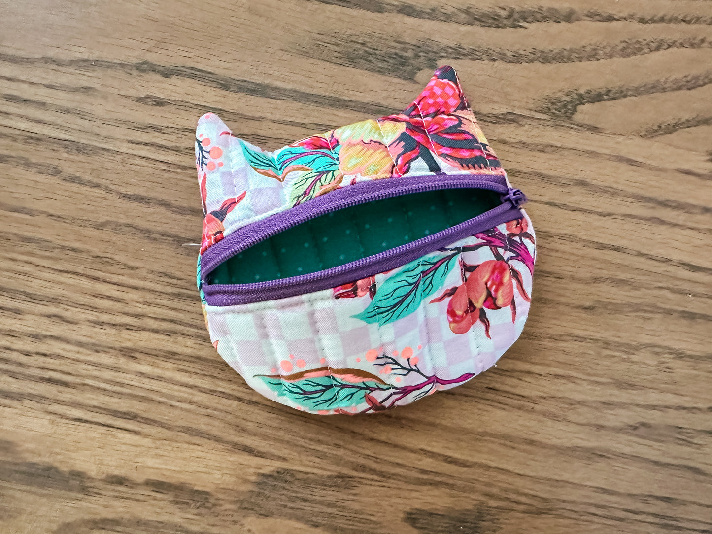 Cat Zipper Coin Purse - Tula Pink Floral