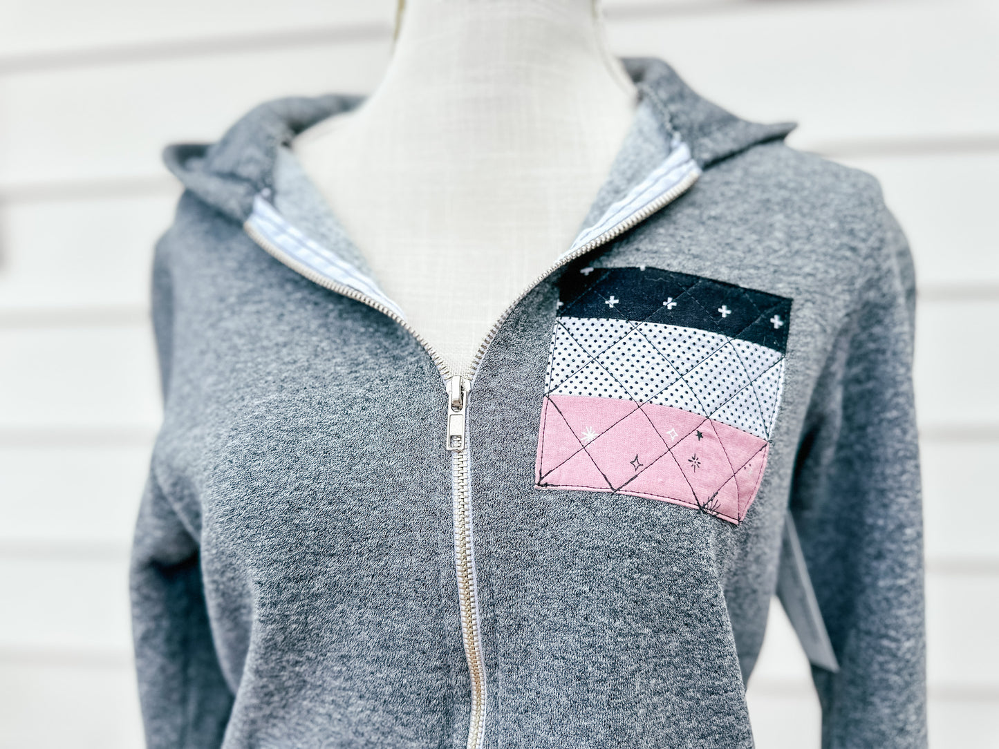 Zip-up Quilt Block Hoodie - Size X Small