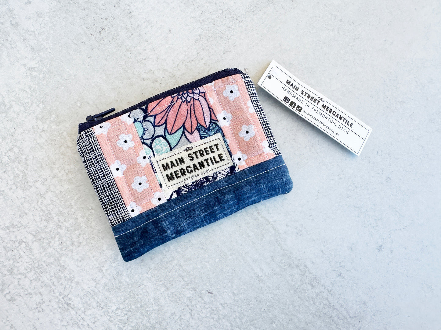 Pink + Blue Floral Zipper Pouch