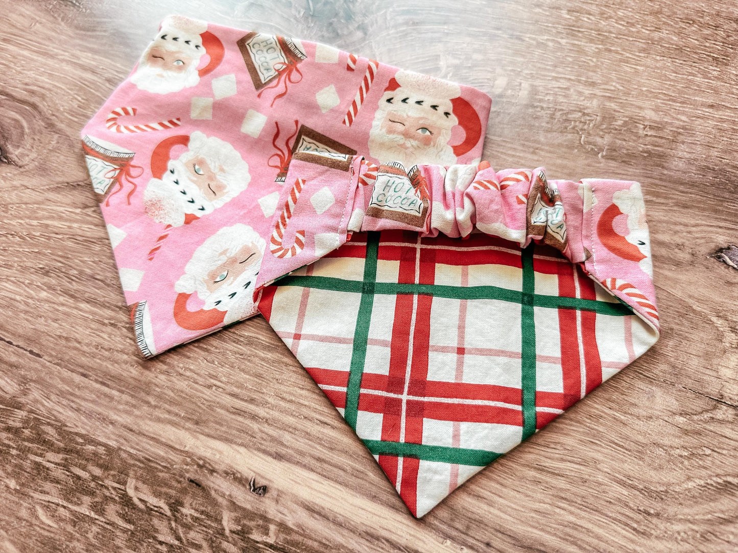 Pink Santa Holiday Reversible Scrunchie Dog Bandana