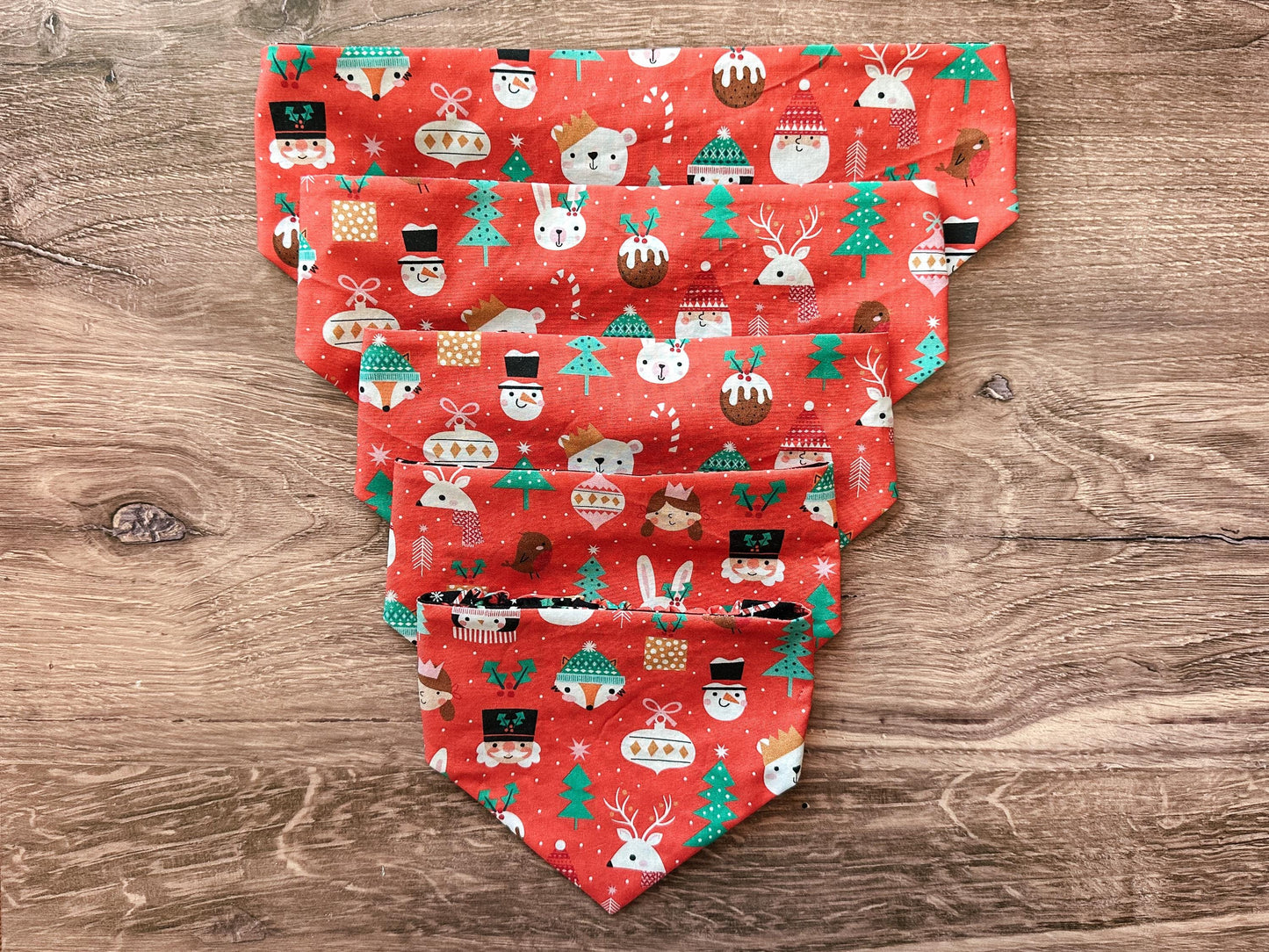 Red Christmas Animals Holiday Reversible Scrunchie Dog Bandana