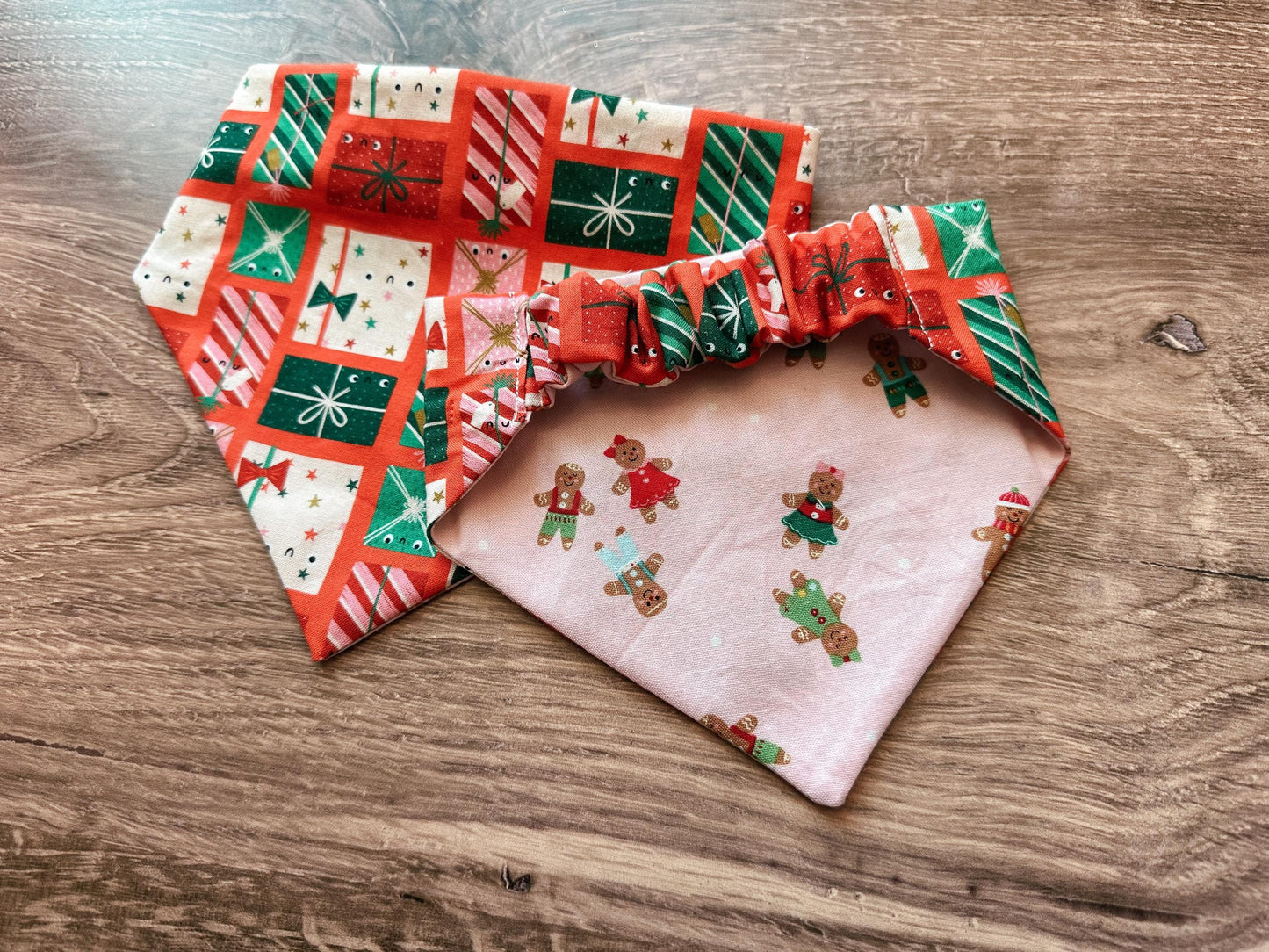 Red Christmas Present Holiday Reversible Scrunchie Dog Bandana