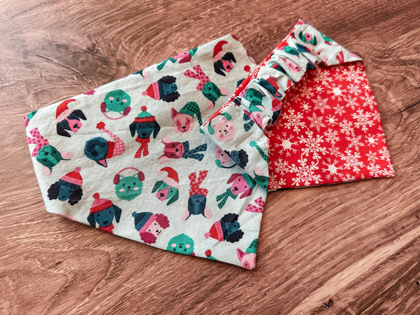 Blue Dog Winter Holiday Reversible Scrunchie Dog Bandana