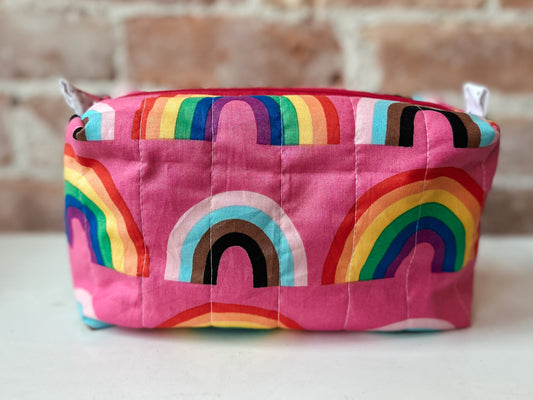 Quilted Soft Boxy Zipper Pouch - pride Rainbows Pink