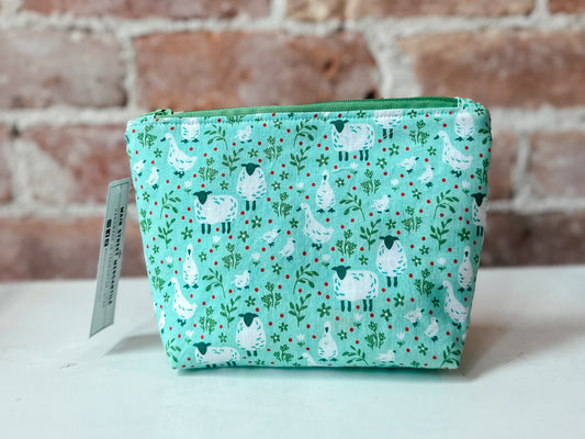 Flat Bottom Zipper Pouch - Green Farm Animals