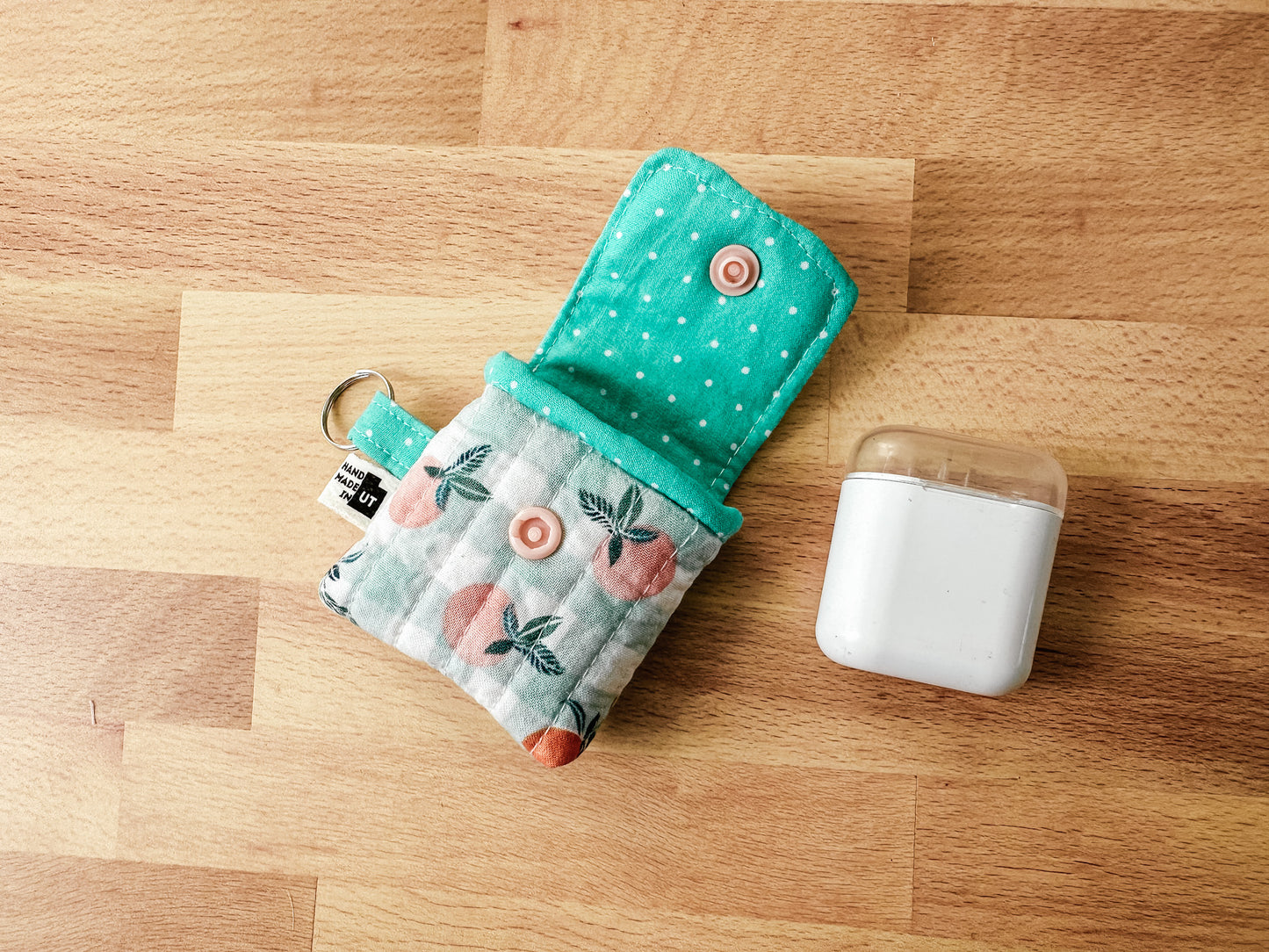 Quilted Airpods Sleeve Keychain - Oranges and Gingham