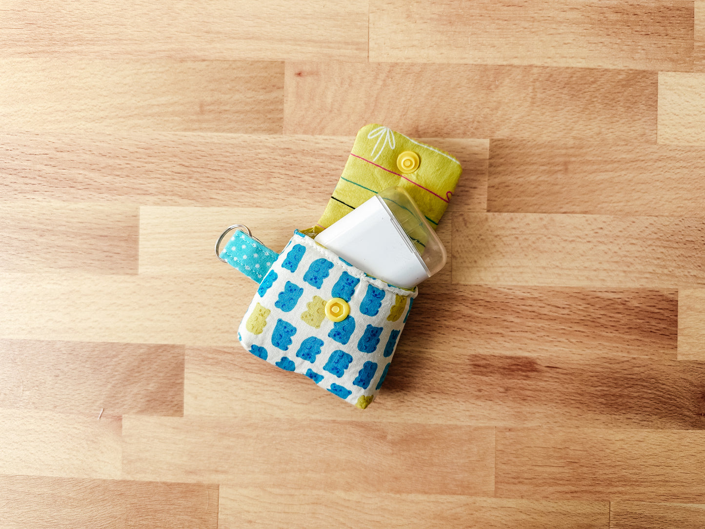 Quilted Airpods Sleeve Keychain - Blue Gummy Bears