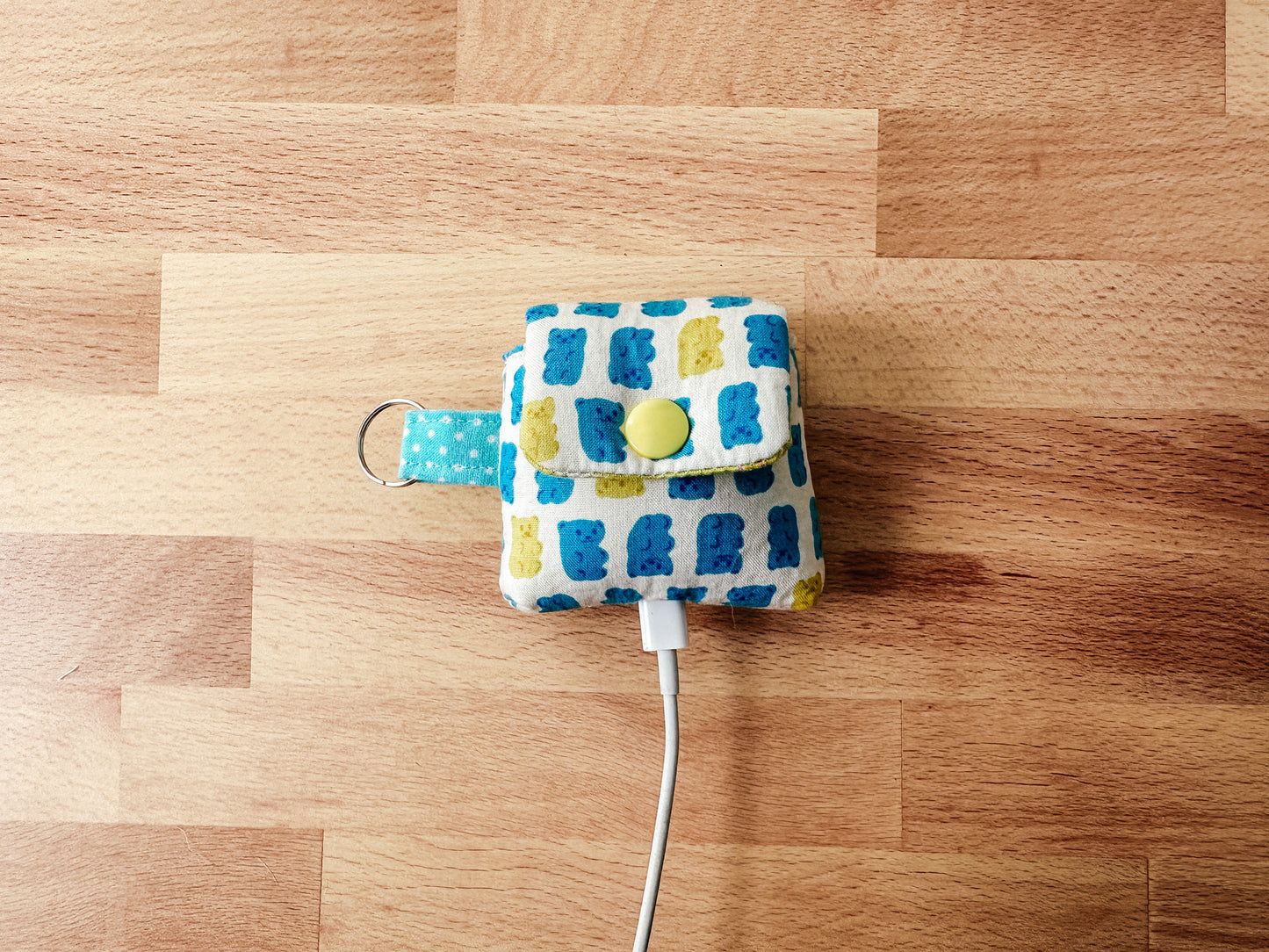 Quilted Airpods Sleeve Keychain - Blue Gummy Bears