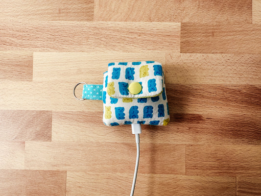 Quilted Airpods Sleeve Keychain - Blue Gummy Bears