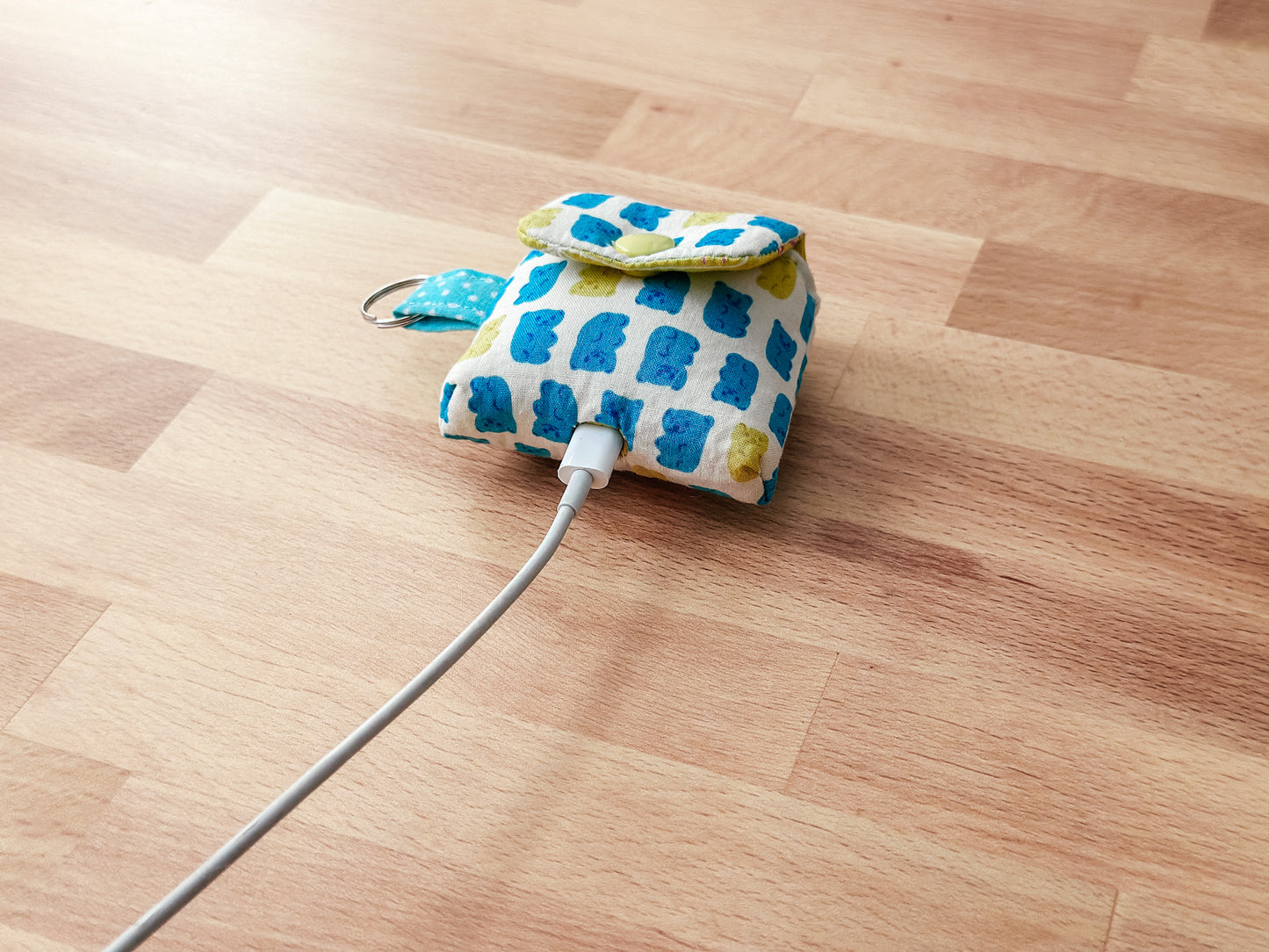 Quilted Airpods Sleeve Keychain - Blue Gummy Bears