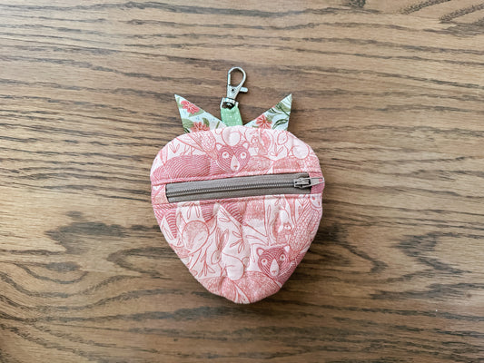 Quilted Strawberry Coin Purse - Pink Animals