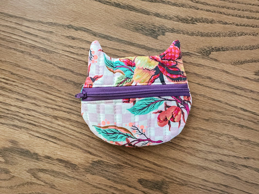 Cat Zipper Coin Purse - Tula Pink Floral