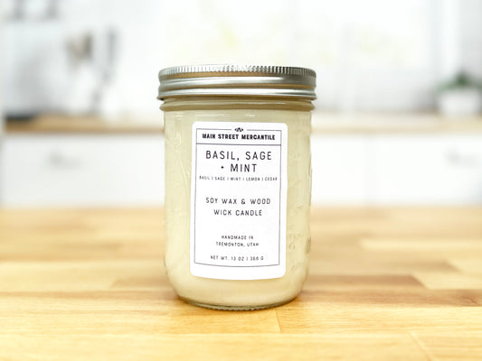 Basil, Sage + Mint Soy Candle