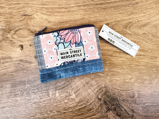 Pink + Blue Floral Zipper Pouch