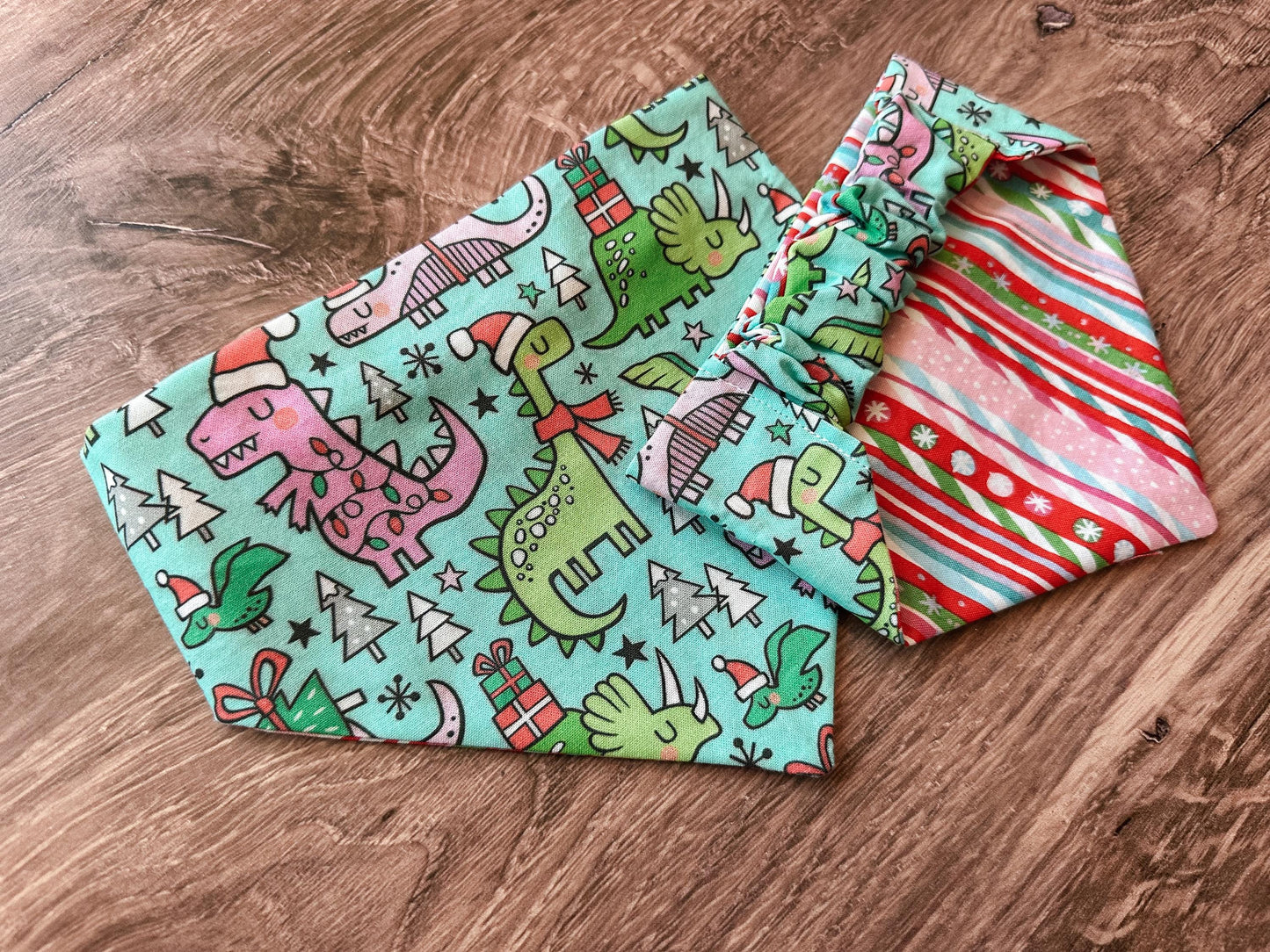 Christmas Dinosaur Holiday Reversible Scrunchie Dog Bandana