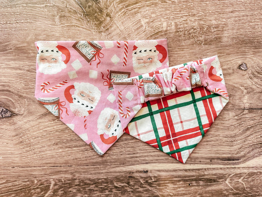Pink Santa Holiday Reversible Scrunchie Dog Bandana