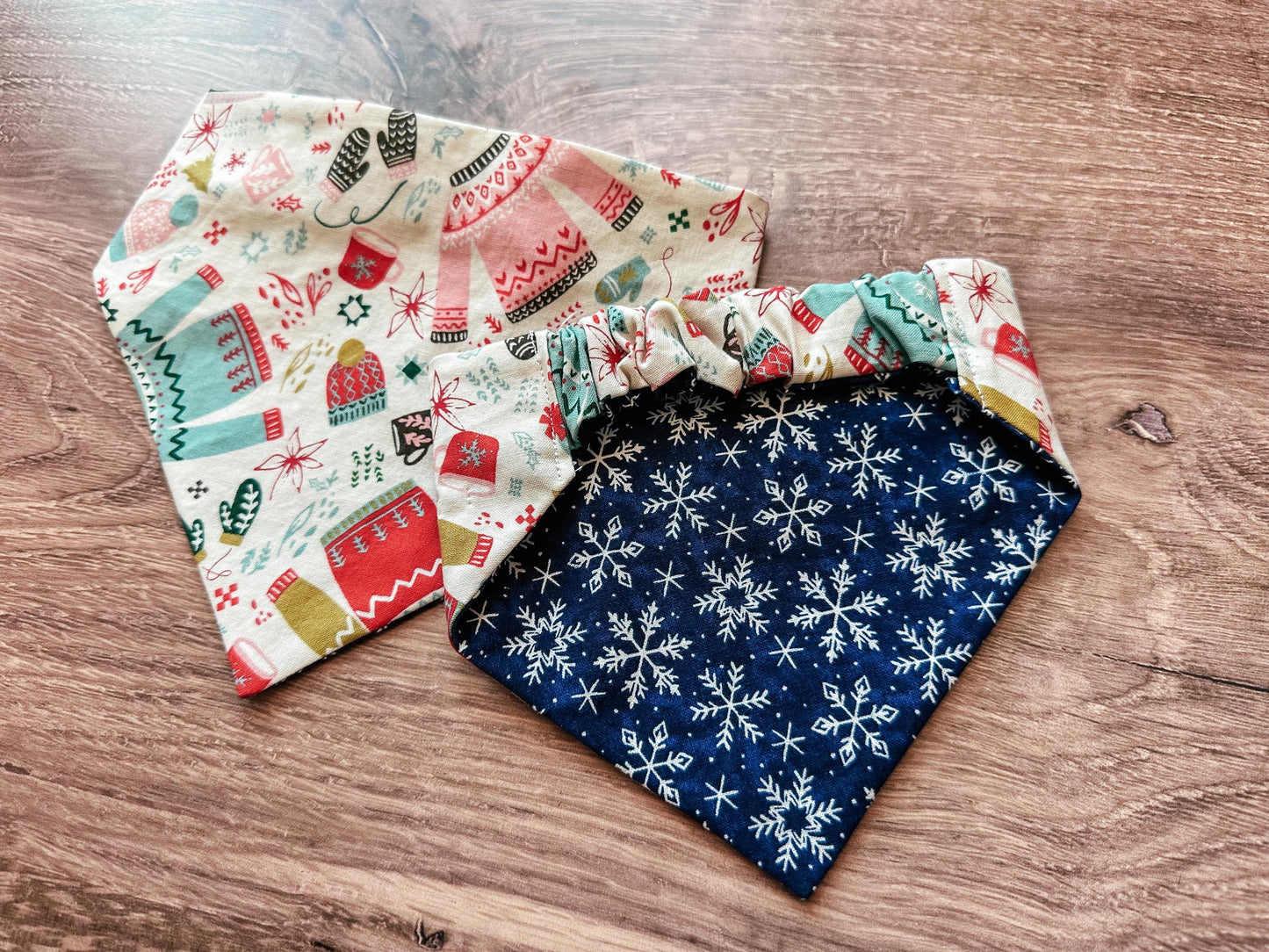 Christmas Sweater and Snowflake Holiday Reversible Scrunchie Dog Bandana