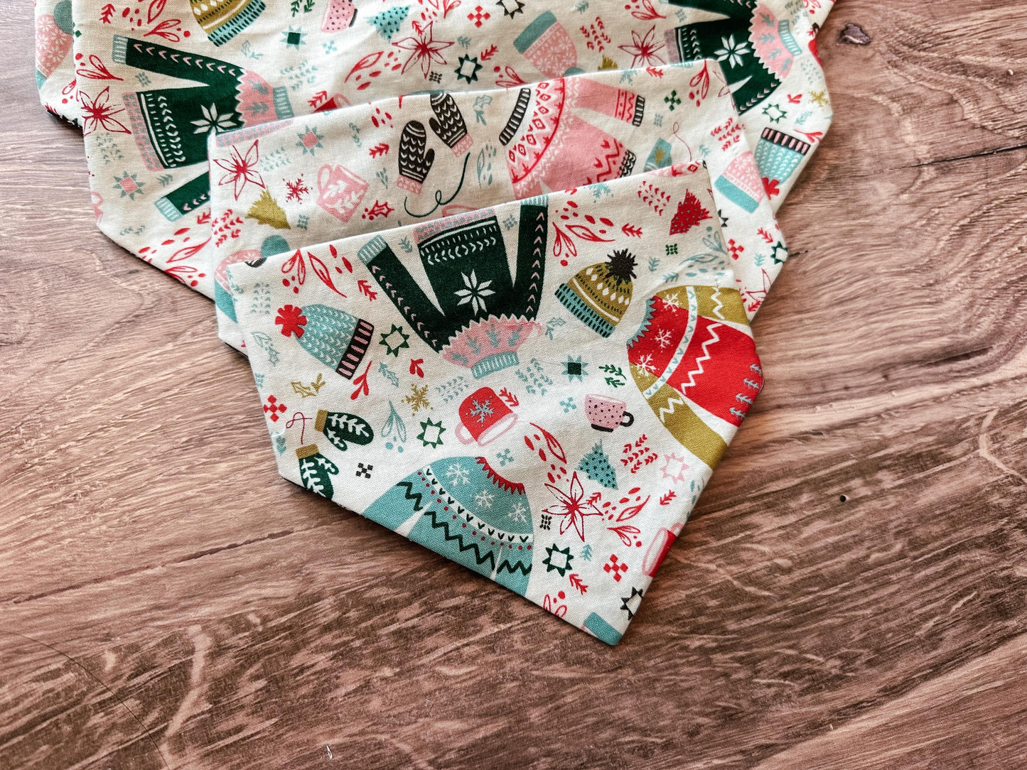 Christmas Sweater and Snowflake Holiday Reversible Scrunchie Dog Bandana