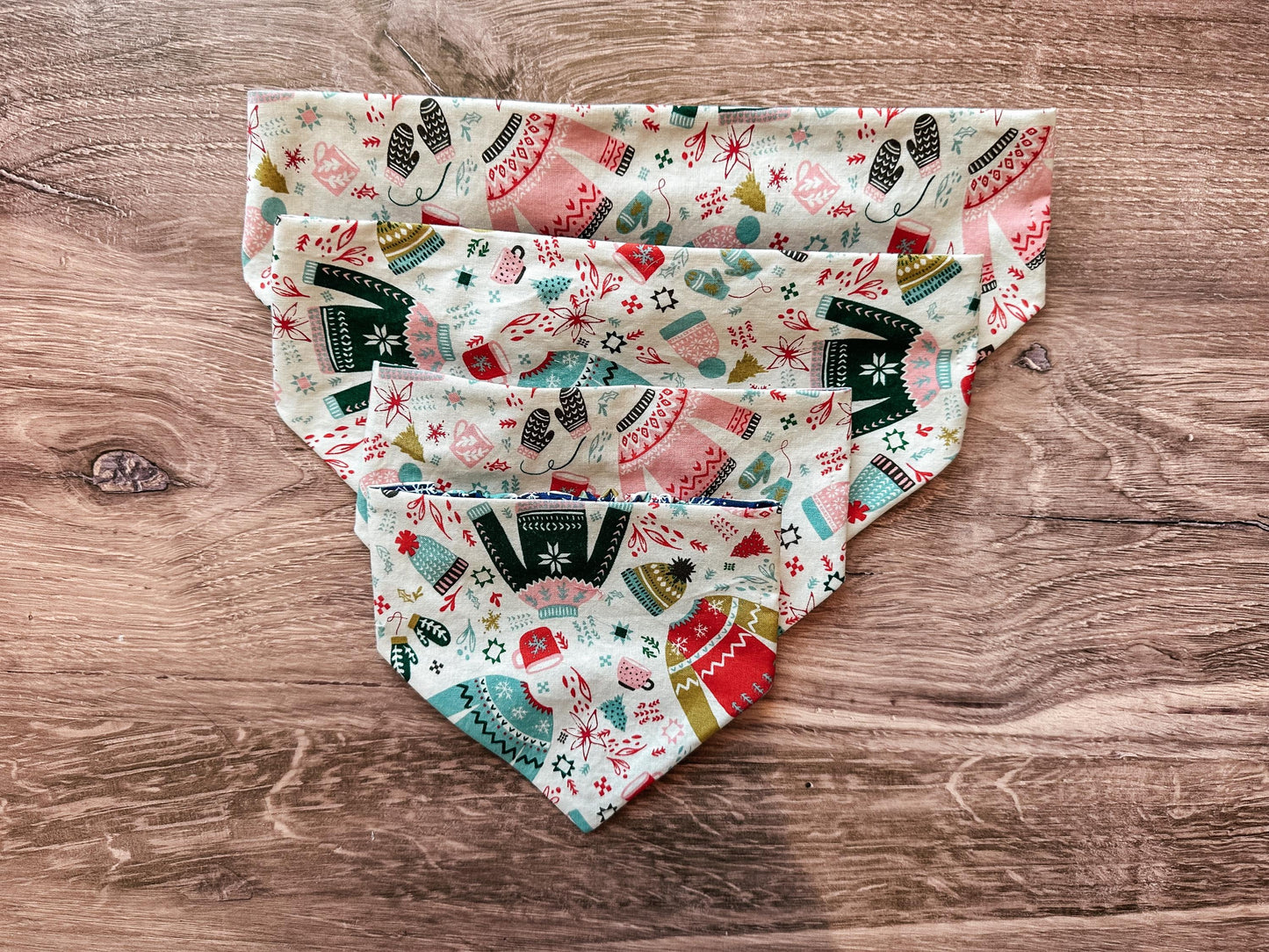 Christmas Sweater and Snowflake Holiday Reversible Scrunchie Dog Bandana