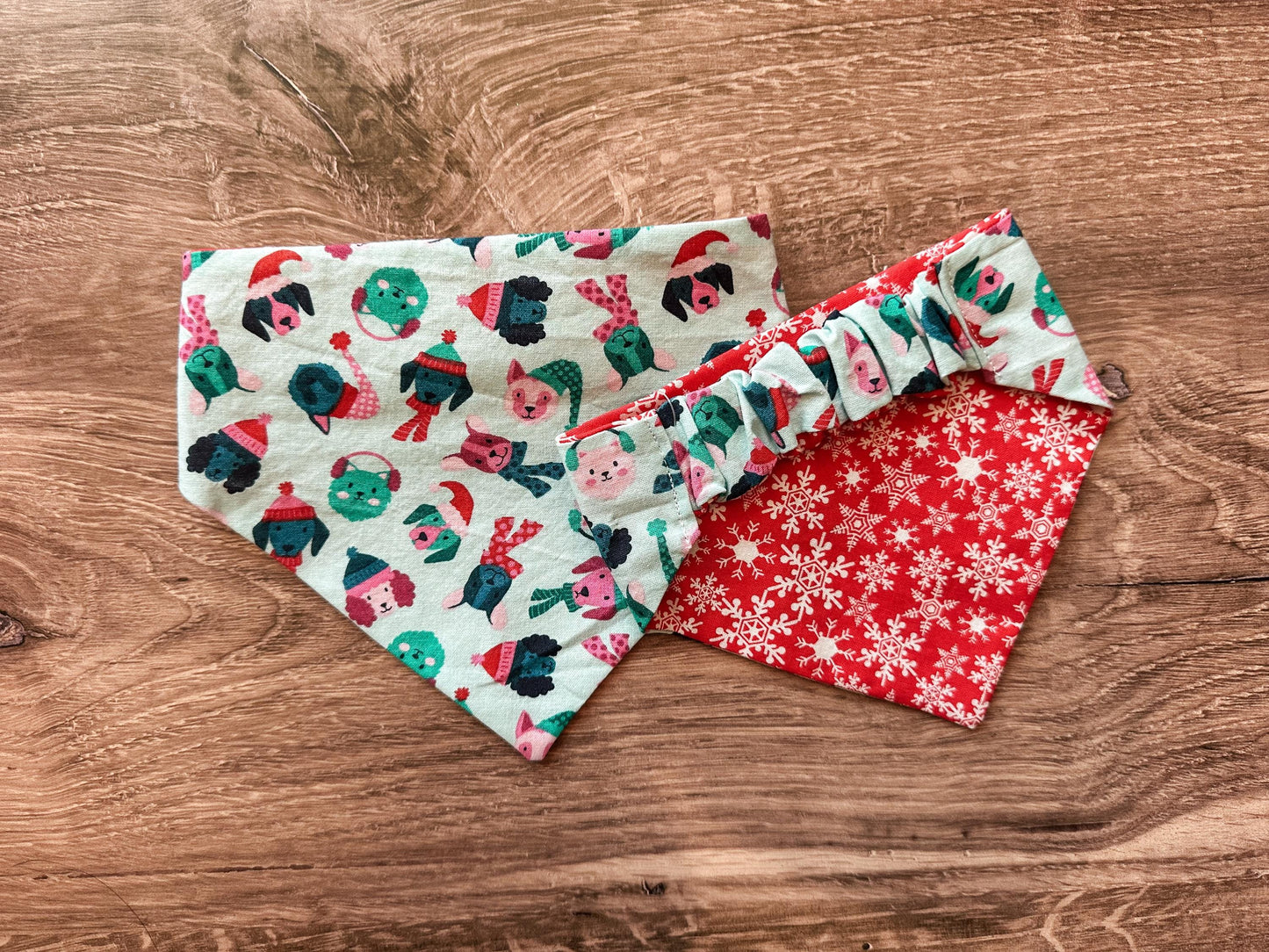 Blue Dog Winter Holiday Reversible Scrunchie Dog Bandana