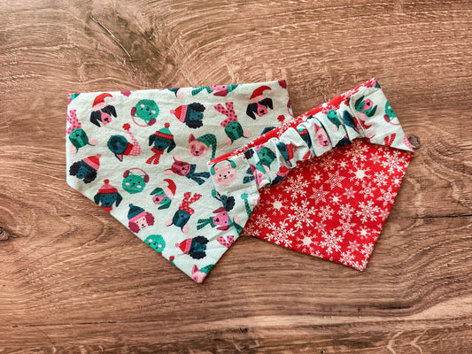 Blue Dog Winter Holiday Reversible Scrunchie Dog Bandana