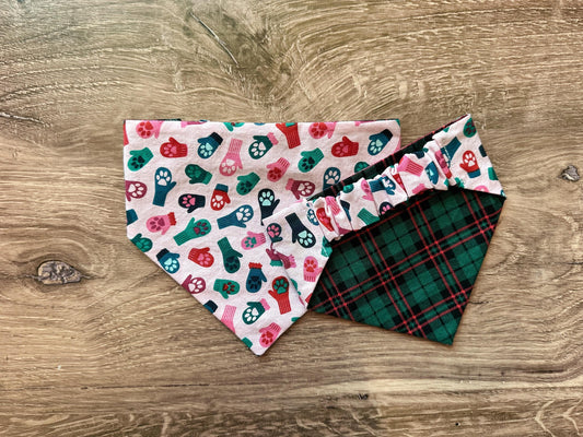 Pink Paw Winter Holiday Reversible Scrunchie Dog Bandana