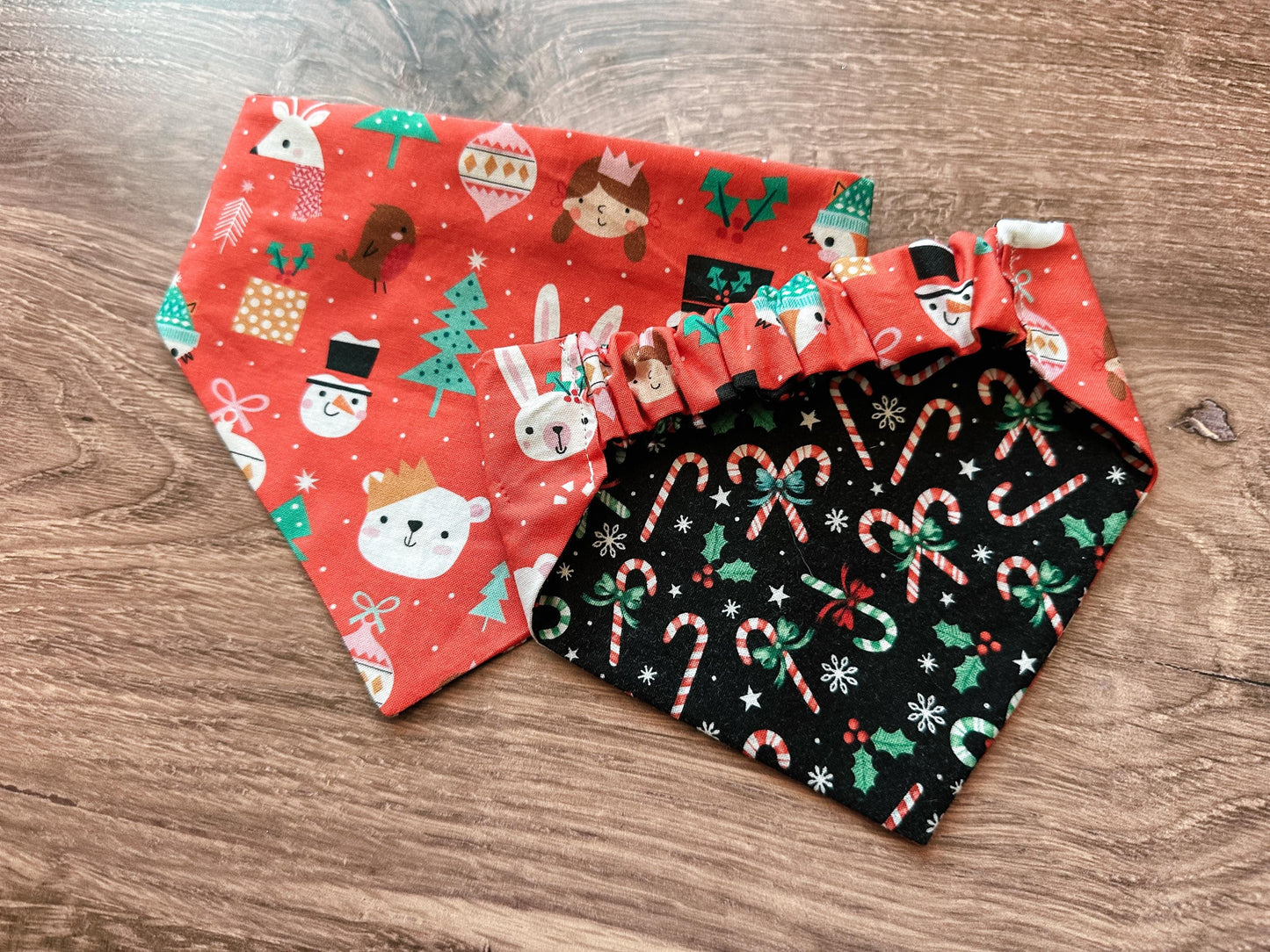 Red Christmas Animals Holiday Reversible Scrunchie Dog Bandana