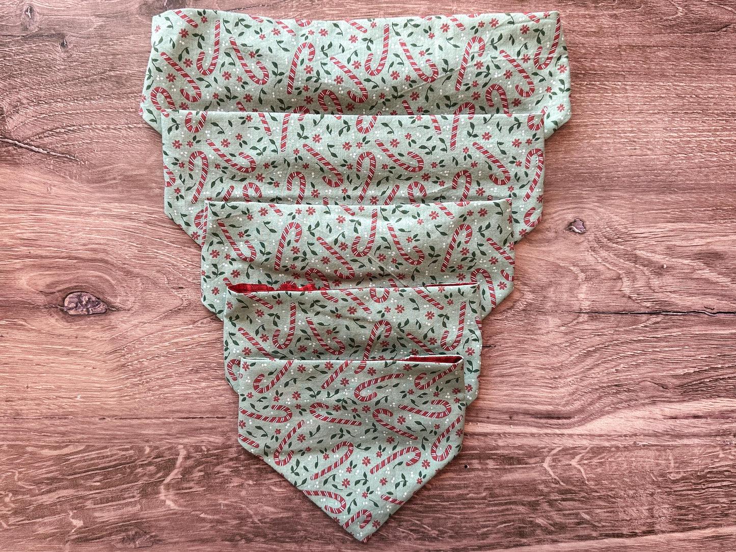 Green Candy Canes and Plaid Holiday Reversible Scrunchie Dog Bandana