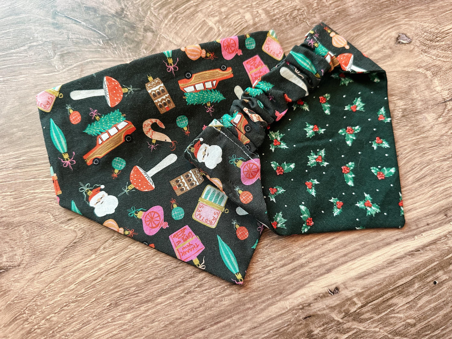 Christmas Ornament Holiday Reversible Scrunchie Dog Bandana