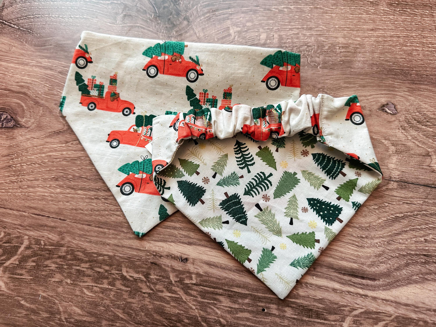 Red Truck and Tree Holiday Reversible Scrunchie Dog Bandana