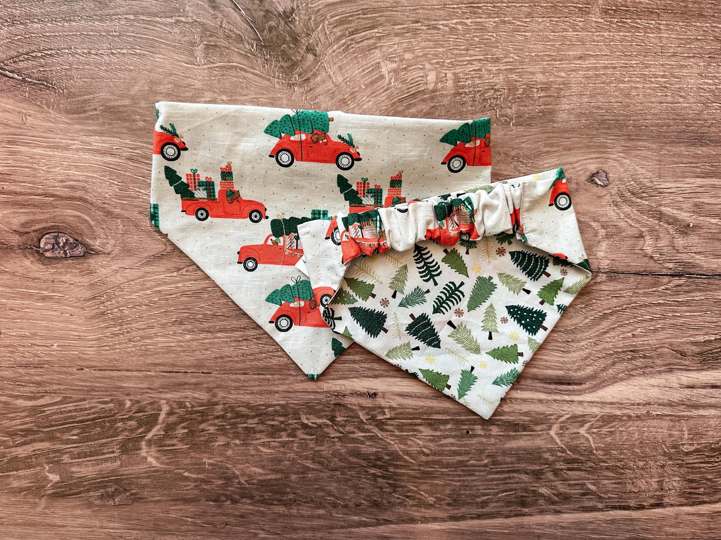 Red Truck and Tree Holiday Reversible Scrunchie Dog Bandana
