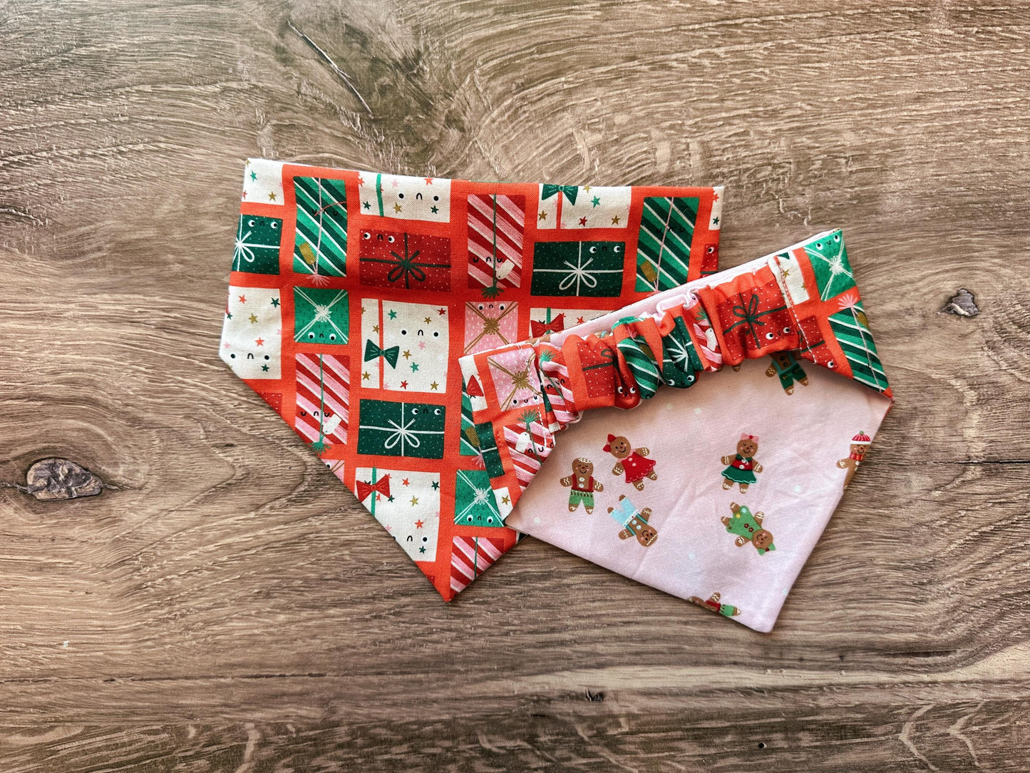 Red Christmas Present Holiday Reversible Scrunchie Dog Bandana