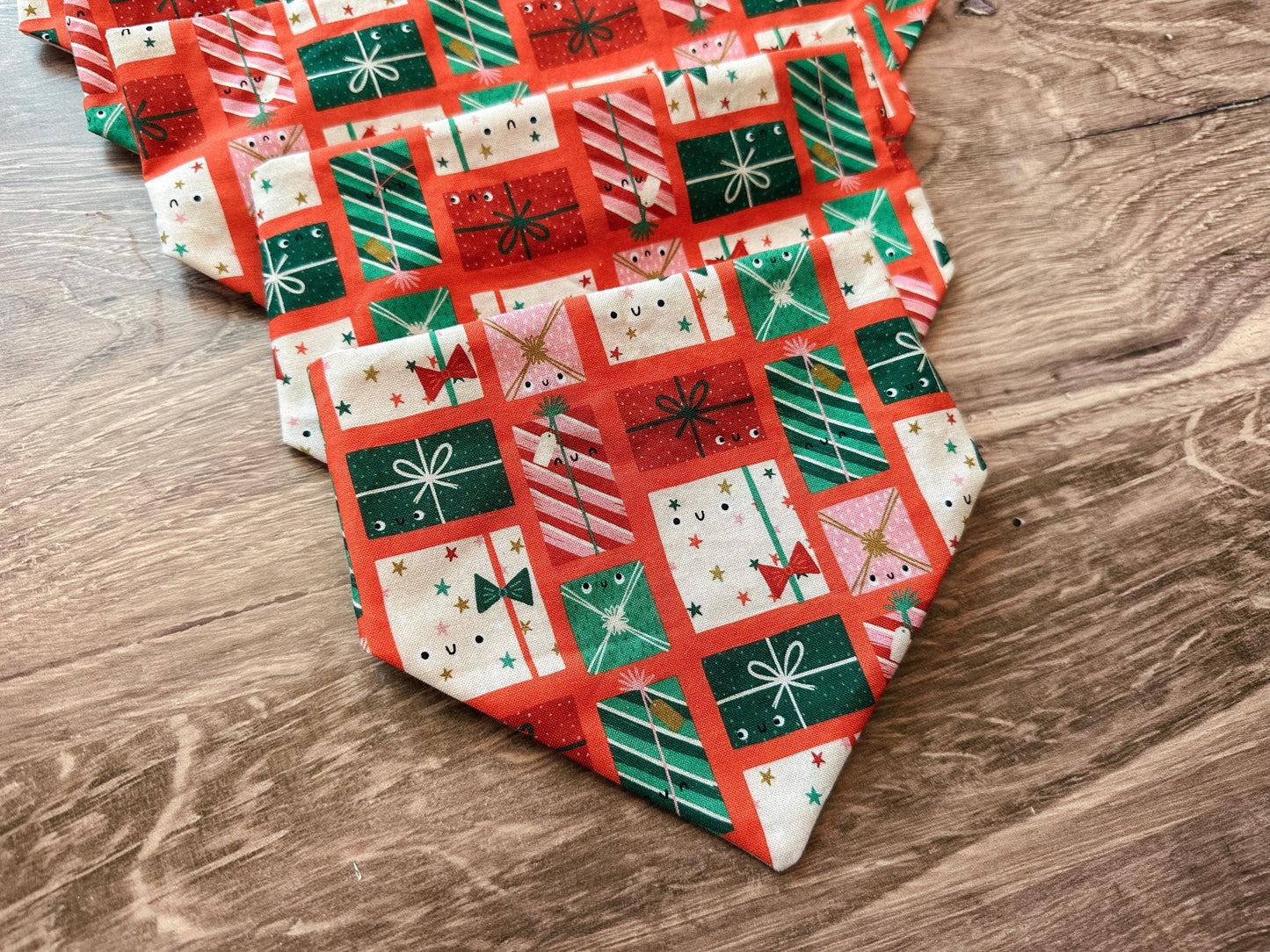 Red Christmas Present Holiday Reversible Scrunchie Dog Bandana