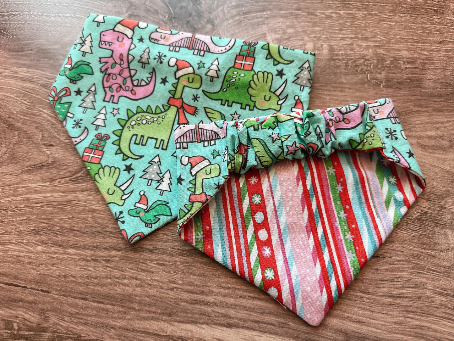 Christmas Dinosaur Holiday Reversible Scrunchie Dog Bandana