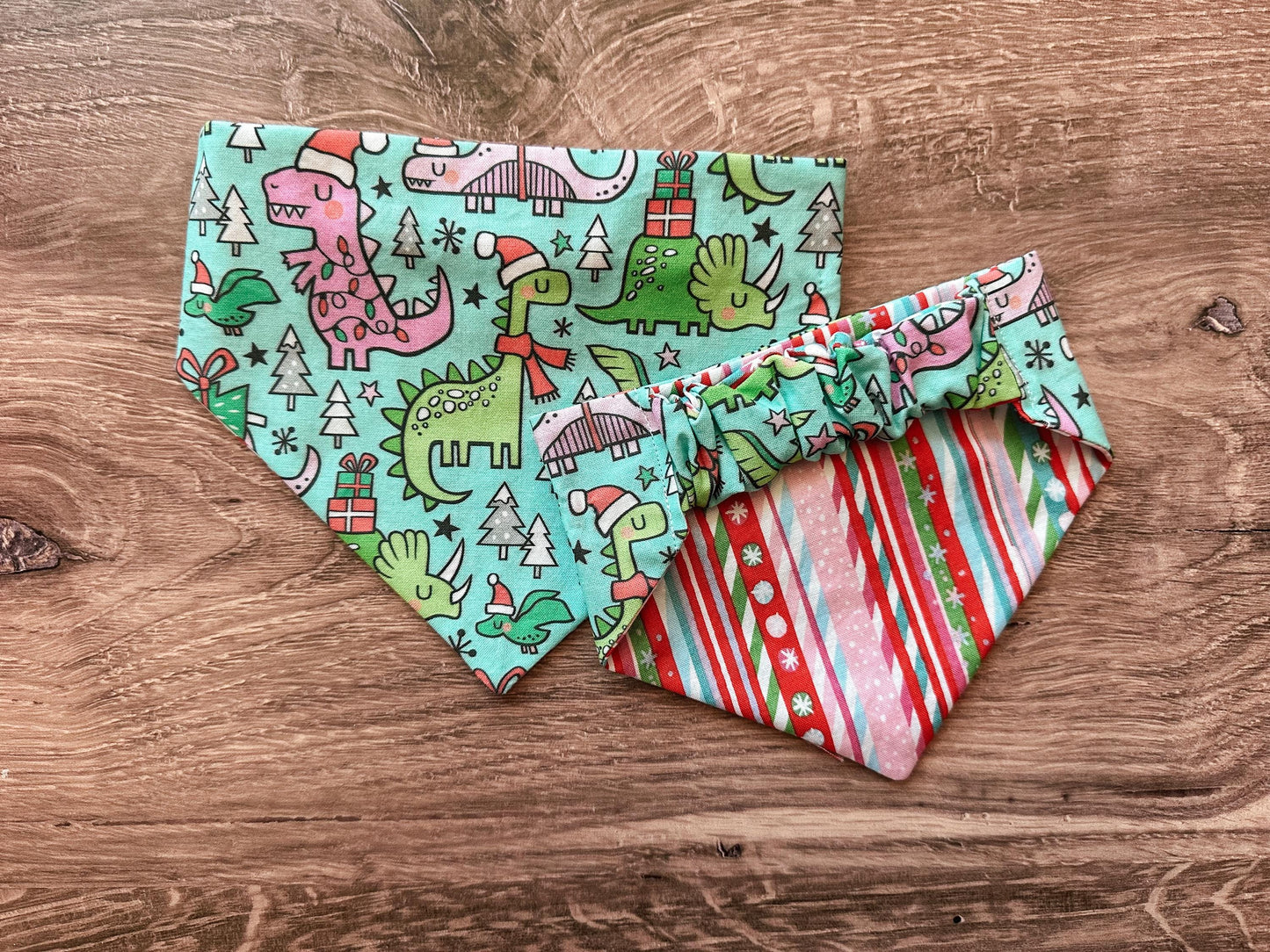 Christmas Dinosaur Holiday Reversible Scrunchie Dog Bandana