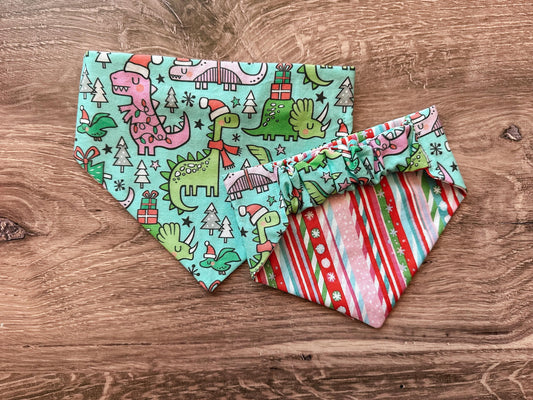 Christmas Dinosaur Holiday Reversible Scrunchie Dog Bandana