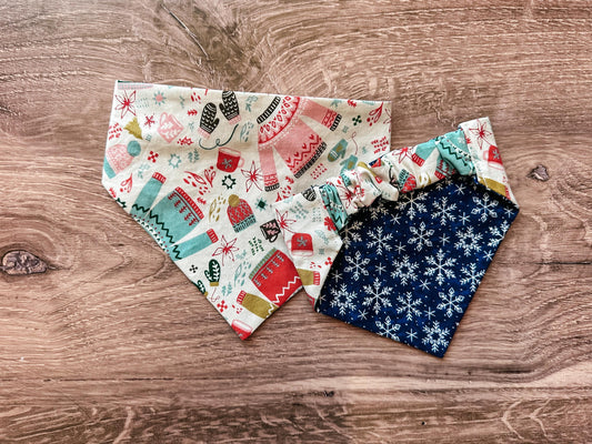 Christmas Sweater and Snowflake Holiday Reversible Scrunchie Dog Bandana