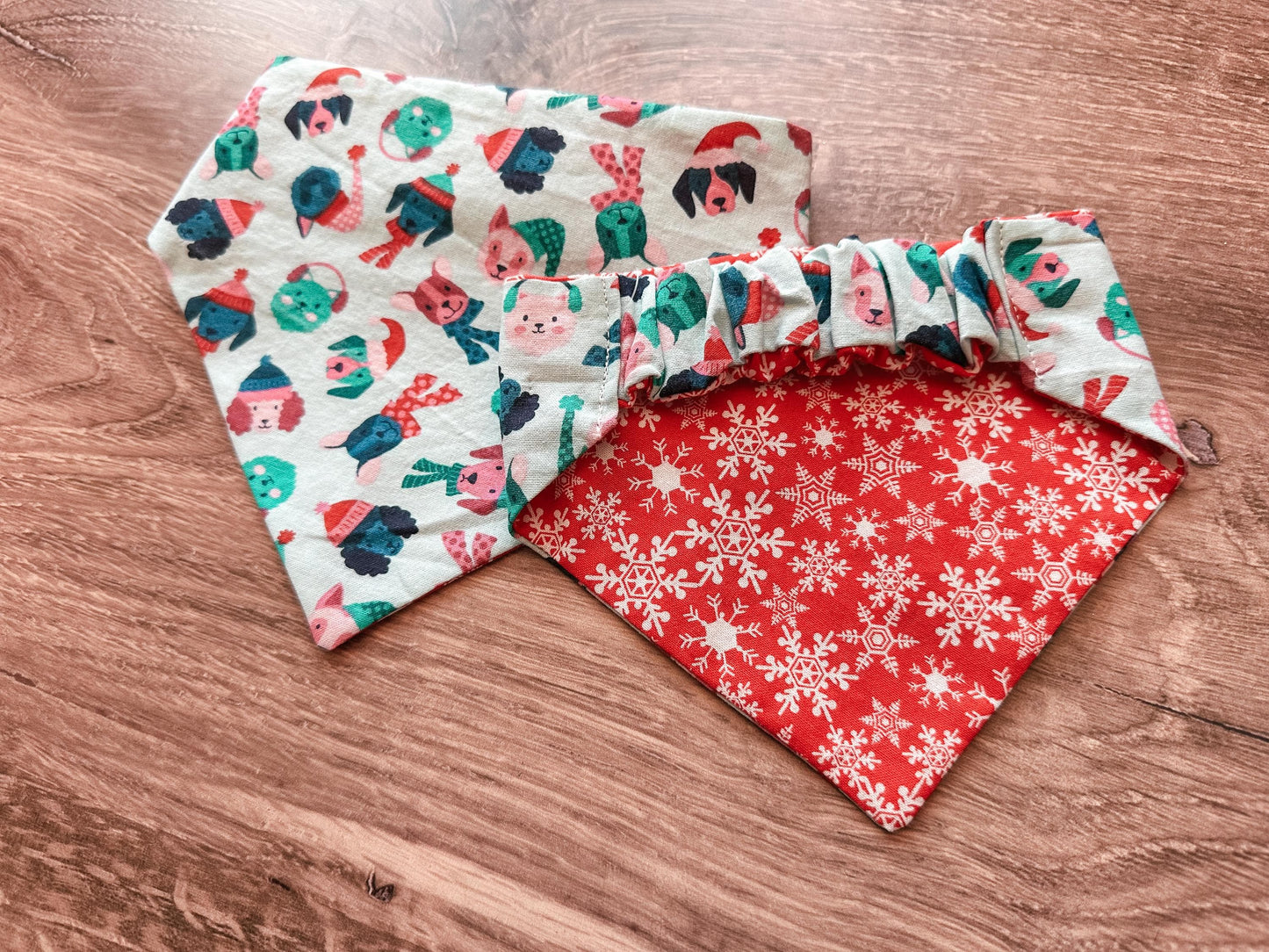 Blue Dog Winter Holiday Reversible Scrunchie Dog Bandana