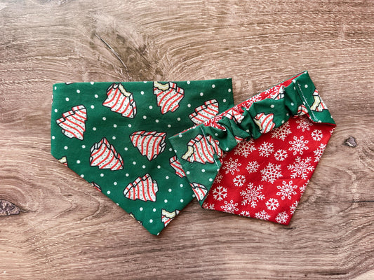 Christmas Tree Cake Holiday Reversible Scrunchie Dog Bandana