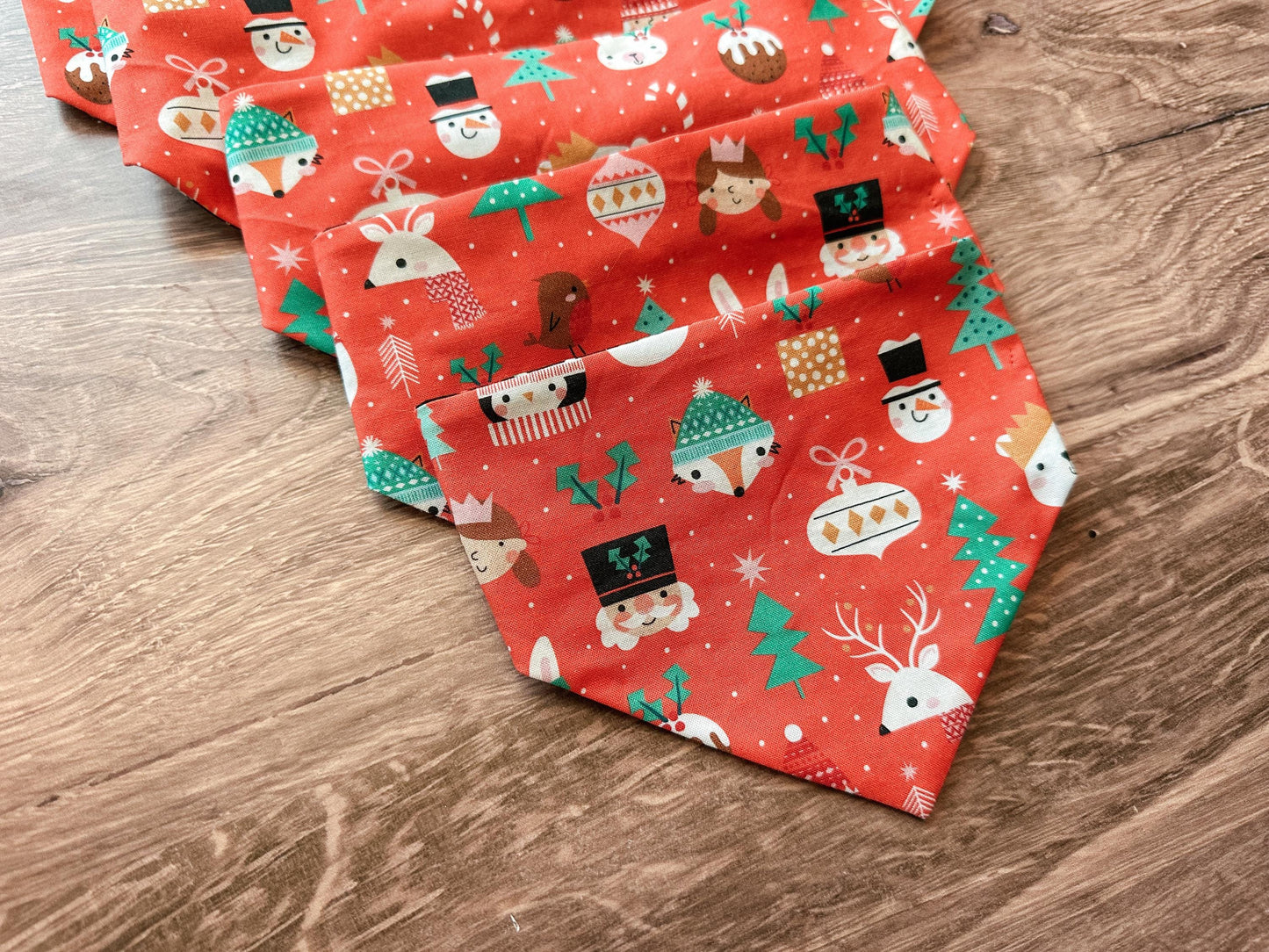 Red Christmas Animals Holiday Reversible Scrunchie Dog Bandana